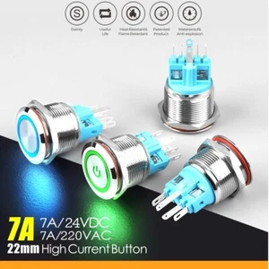 22mm LED12V Metal Button Switch Instantaneous Button Reset LED Waterproof Button - Picture 1 of 18