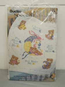 Bucilla MR MOON & ME 30x40 Stamped Cross Stitch Crib Quilt Top Baby Bear #64496 - Picture 1 of 3