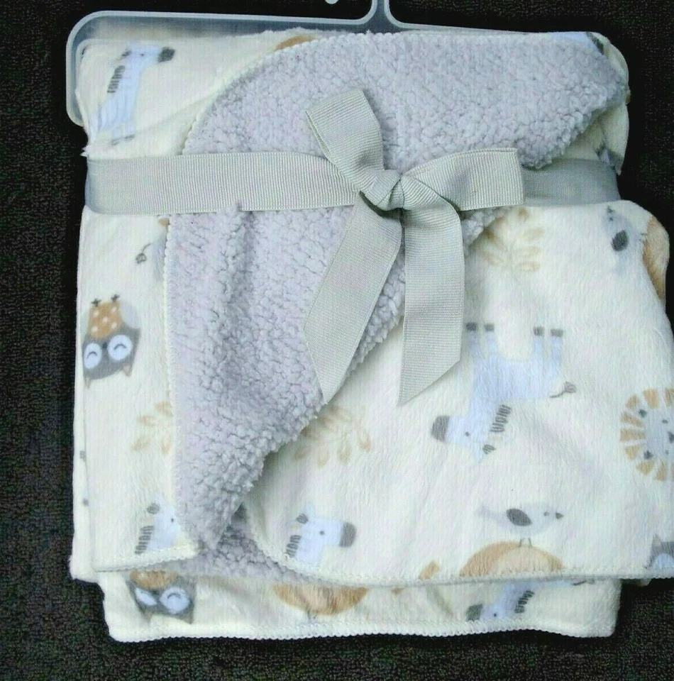 Cobertor infantil Just Born branco vison cinza sherpa leão elefante coruja girafa NOVO - Imagem 1 de 4