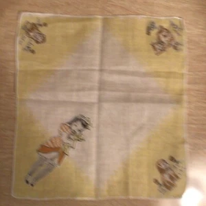 Child’s 1940’s Handkerchief Yellow Girl With Her Kittens And Puppies  - Picture 1 of 2