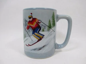 Vintage Otagiri Japan Downhill Porcelain Colorful Coffee Cup Skiing Snow Scene - Picture 1 of 10