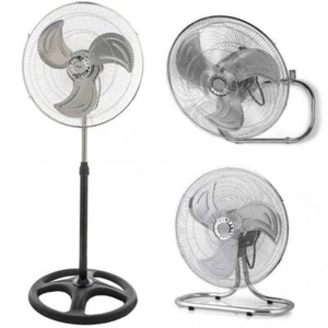 VENTILATORE 3in1 A PIANTANA TAVOLO PARETE ACCIAIO CROMATO BASE TONDA 60W Ø 52CM - Foto 1 di 1