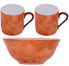 Limoges France J. Seignolles Nuage Brown/Orange Cups & Bowl Set 2-3/4" / 4-7/8"