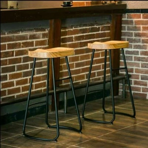 Bar Stool Industrial Stool Wood Dining Pub Chair Metal Frame Home - Picture 1 of 20
