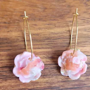 Floral Hoop Dual Tone Earrings - Handmade - Picture 1 of 3