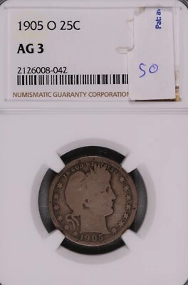 1905-O Barber Silver Quarter NGC AG-3 #8-042 - Image 1 of 2