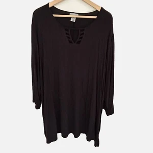 Catherines Top Size 3x Black Cutout Neckline Rayon Blend Shirt Comfort Plus - Picture 1 of 5