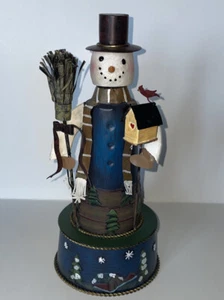 10 inch Metal-snowman Holding Broom and Bird House. With Wind Up Christmas Song. - Picture 1 of 7