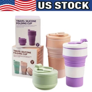 Folding Cup Collapsible Mug with Cover Coffee Travel Outdoors Portable US - Picture 1 of 14