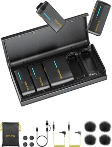 iRay DW40 Microfono Lavalier Wireless a Quattro Canali, Custodia di Ricarica, Cancellazione Rumore - Foto 1 di 8