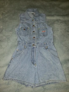 Vtg SQUEEZE Girls Size Medium DENIM One-PIECE OUTFIT Jean Romper Jumpsuit - Picture 1 of 8