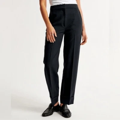Pantalones rectos a medida con puños de tiro alto Abercrombie & Fitch - negros talla 28R Foto 1 de 4