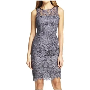 Adrianna Papell Lace Dress Gray Sleeveless Cocktail Party Sheath - Picture 1 of 7