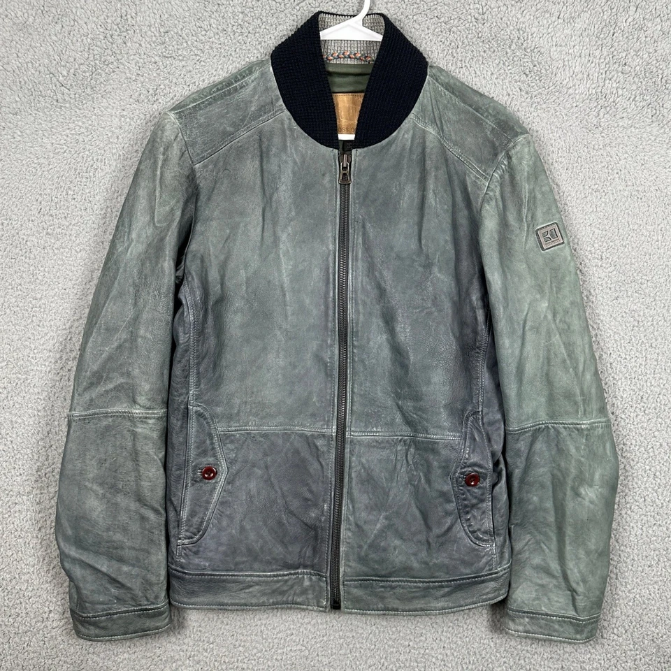 Hugo Boss Boss Chaqueta de Cuero Cordero Naranja Para Hombre 38R Verde Cremallera Completa Bolsillo Exterior Foto 1 de 4