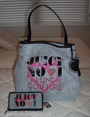 NUEVO CON ETIQUETAS Juicy Couture LOVE PLUMES Terciopelo Hobo Bolso y Cartera Conjunto HEATHER ACOGEDOR GRIS Foto 1 de 4