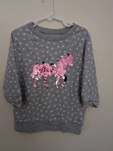 Sonoma Kid Girls Flip Sequin Heart Print Cotton Blend 3/4 Sleeve Shirt Gray Sz 5 - Picture 1 of 8