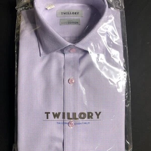 Twillory Herren 15 1/2 34-35 traditionell sicher Baumwolle kariert weiß/hellblau/lila - Bild 1 von 5