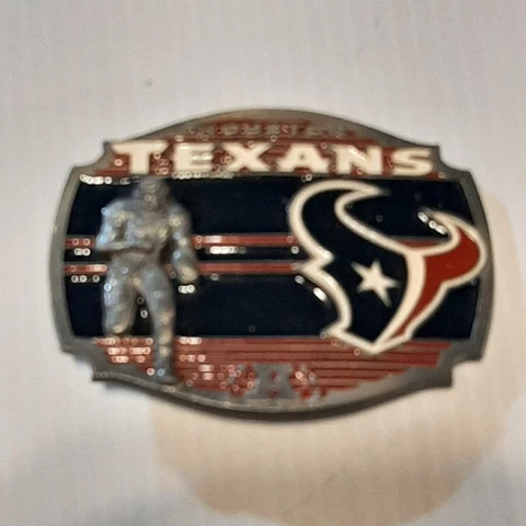 VINTAGE HOUSTON TEXANS Official Licensed Logo Metal Pewter Belt Buckle Cover