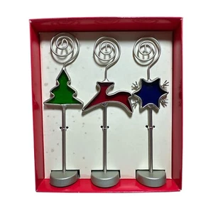 Pier 1 Imports Christmas Holiday Photo Holder 3 pc Tree Riendeer Snowflake NEW - Picture 1 of 3