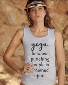 YOGA FITNESS GYM LADIES FUNNY WOMENS SPORTS VEST TANK TOP T SHIRT TSHIRT GIFT - Picture 1 of 1