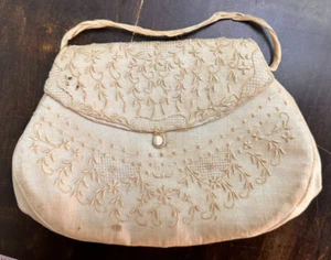 Whitework on linen and other stitching hand bag vintage - Picture 1 of 11
