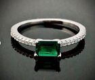 3Ct Radiant Cut Green Emerald Halo Engagement Ring 14K White Gold All Size Ring
