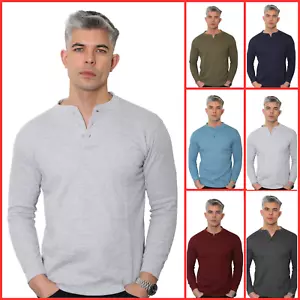 Mens Henley Long Sleeve Thermal T-Shirt Top Grandad Neck waffle net top (2208-A) - Picture 1 of 24