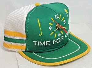 Vintage 1980s"Time For Golf" Three Stripes Mesh Trucker Snapback Hat W/Clock - Picture 1 of 8