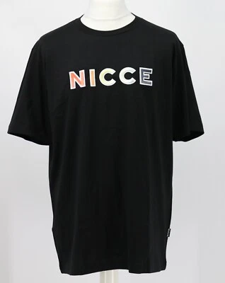 NICCE DENT MENS BLACK MULTICOLOUR LOGO SHORT SLEEVE T SHIRT TEE AD