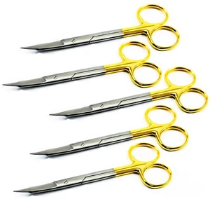 5x Goldman Fox Scissors curved TC 13cm Dental surgical Micro shears gold - Picture 1 of 6