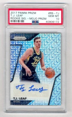 T.J. TJ LEAF 2017-18 PRIZM MOJO AUTO AUTOGRAPH RC #3/25 PSA 10 GEM MINT PACERS - Image 1 of 2