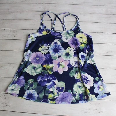Camiseta sin mangas atlética Old Navy para mujer talla M azul púrpura floral espalda deportiva Foto 1 de 4