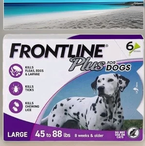 Frontline Plus spot on Large Dog (45 - 88 lbs)- Treatment fleas 6 Pipettes - Picture 1 of 10