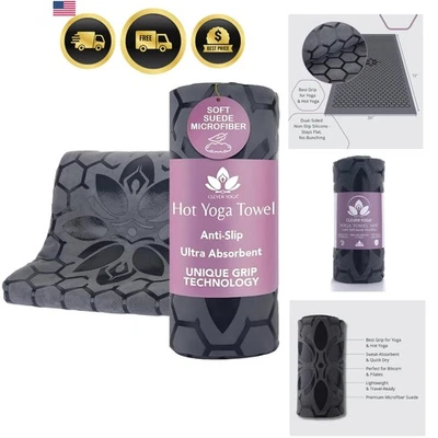 Hot Yoga Mat Toalla Agarre Antideslizante Microfibra Absorbente de Sudor Portátil Gris Foto 1 de 4