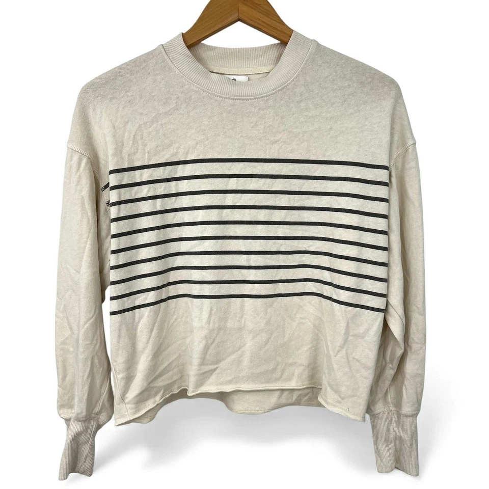 Sundry  XS Long Sleeve Tee T-shirt Top Striped sweatshirt cream grey cotton Crop - Image 1 of 4