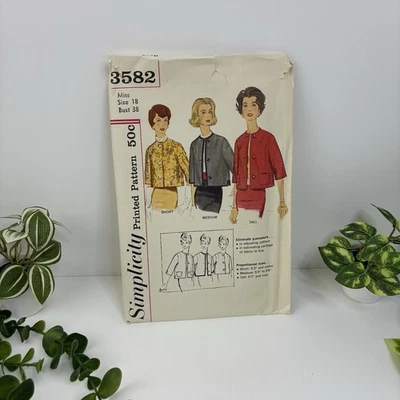 Jacket Lined Size 18 Pattern 3582 Pockets Proportioned Vtg 60s CUT Bust 38 - Image 1 of 2