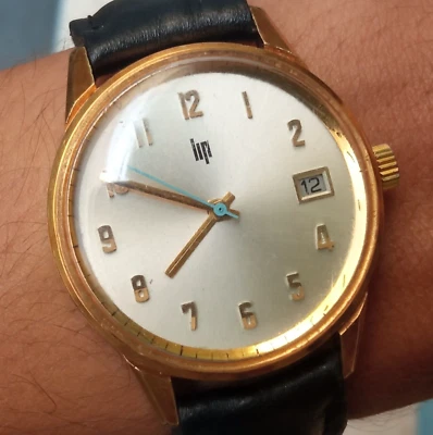 Винтажные классические часы LIP с ручным заводом и датой позолота 35 мм - Изображение 1 из 4