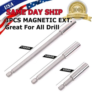 3Pc Socket Adapter Impact Hex Shank Drill Bit Power Extension Bar Magnetic - Picture 1 of 9