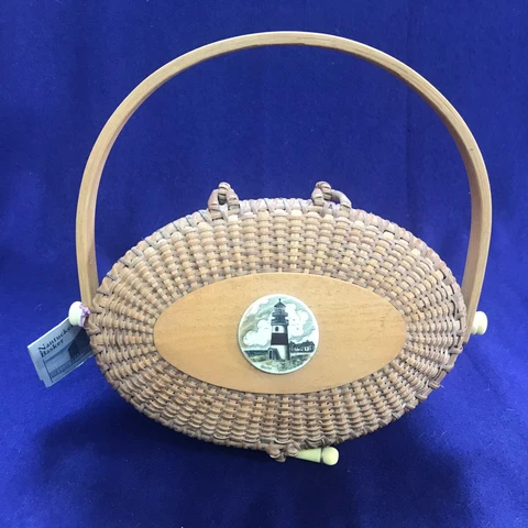 VINTAGE HANCOCK NANTUCKET LIGHTHOUSE DECORATED BASKET PURSE MEGAN DALRYMPLE Cover