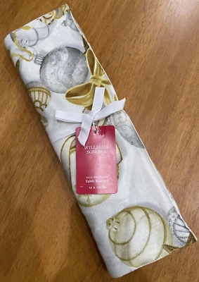 Williams Sonoma GOLD ORNAMENTS Elegant CHRISTMAS Table Runner 16”x 108”  NWT - Image 1 of 4