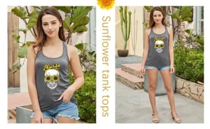 Totenkopf Tanktop Damen ärmellos Sommer cool Grafik Sonnenblume P2P 19" Größe S - Bild 1 von 1