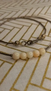 Vintage Dainty Silver Beaded Choker With 5 Angel Skin Coral Beads Rare Jewelry  - Picture 1 of 10