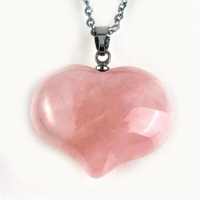 Natural Heart Cut Rose Quartz Gemstone Silver Necklace Pendants Holiday Gifts - Image 1 of 4