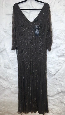 Nuevo con etiquetas Vestido Marrón Formal Cuentas Lentejuelas Pisarro Nights Talla 22 W Madre de la Novia Foto 1 de 4