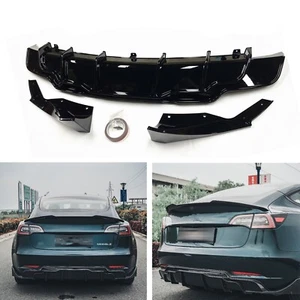 Gloss Black Rear Diffuser Side Spoiler Cover Lip For Tesla Model 3 2017-2023 - Imagen 1 de 11