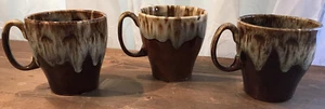 Lot Of 3 Vintage Brown Drip Glaze Mug Coffee Cup With Handle 3-1/2” Tall - Picture 1 of 7