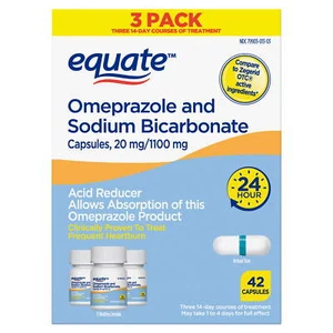 Equate Omeprazole and Sodium Bicarbonate Capsules 20 mg/1100mg Acid Reducer 42ct - Picture 1 of 4