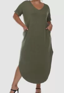 White Mark Women Green Short Sleeve V-neck Maxi Dress Plus Size 1X - Picture 1 of 2
