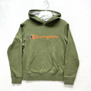 Champion Sweatshirt Hoodie Youth Size M - Pullover Green Embroidered Logo - Picture 1 of 11