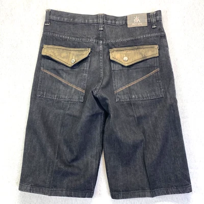 Шорты мужские Red Ape 36 черные джинсовые с откидными карманами вышитые уличная одежда Y2K - Изображение 1 из 4